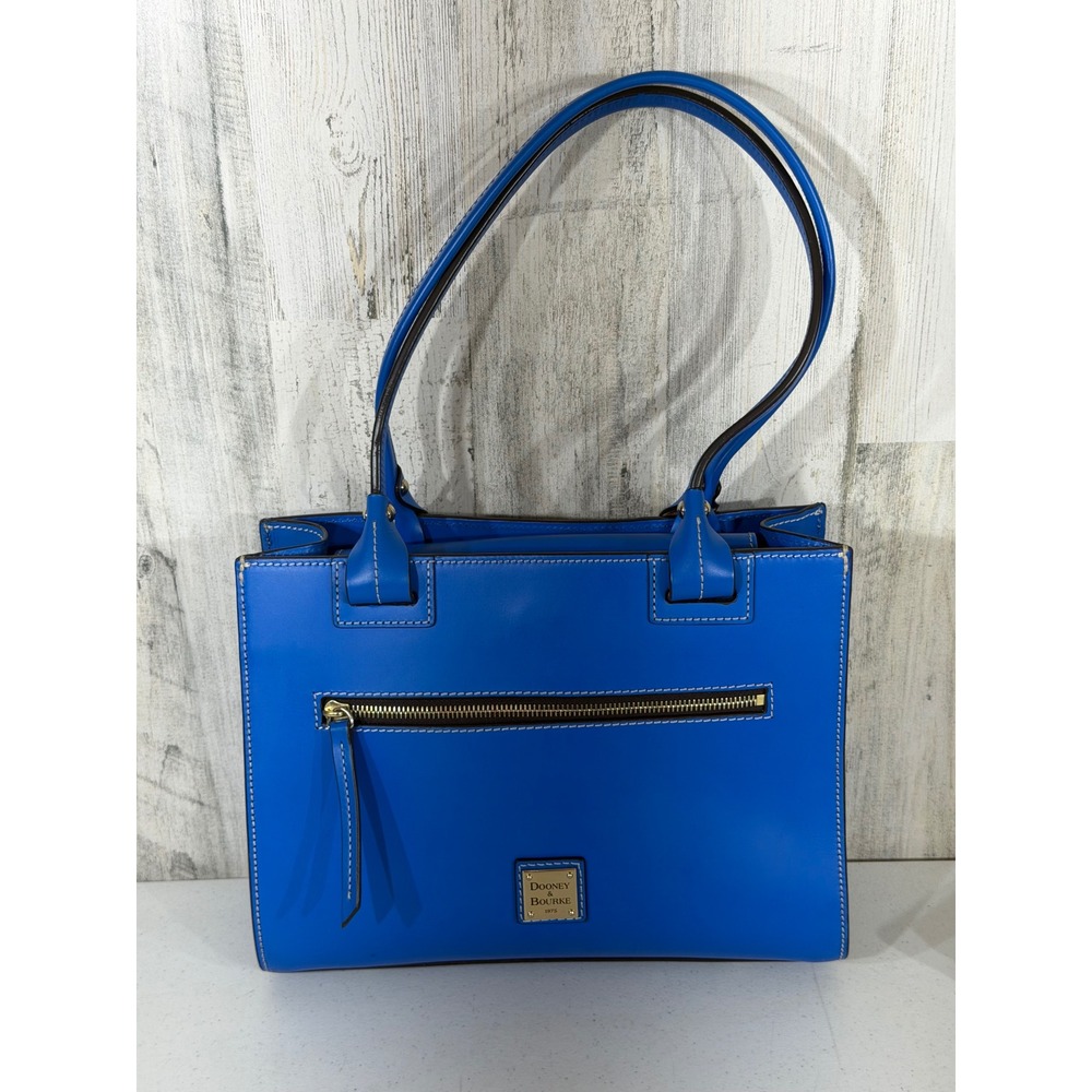 Dooney & Bourke Leather Tote Bag Cobalt Royal Blue Contrast Stitch Satchel READ